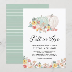 Invitación Boho Calabaza blanca y azul Cae en la ducha de nov