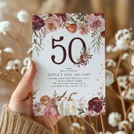 Invitación Boho Calabaza Bloom de Otoño 50 cumpleaños