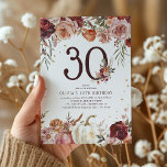 Invitación Boho Calabaza Bloom Otoño 30 cumpleaños<br><div class="desc">Celebra tu cumpleaños número 30 con estilo con nuestra impresionante invitación a la Bloom de Otoño Boho. Esta elegante invitación, llena de vibrantes flores botánicas, rosa rubor, naranja quemado y rico borgoña, hará que sus invitados se desmayen en anticipación a su celebración temática del otoño. Añada un toque de lujo...</div>