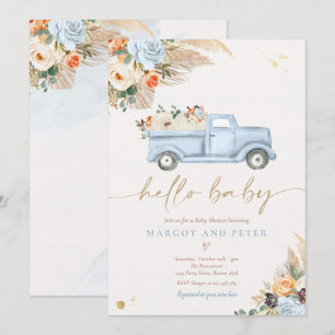 Invitación Boho Calabaza Camión de recogida Blue Boy Baby Sho