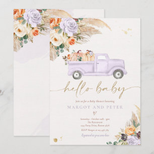 Invitación Boho Calabaza Camión de recogida Chica morado Baby