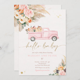Invitación Boho Calabaza Camión de recogida Chica rosa Baby S