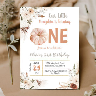 Invitación Boho Calabaza invitando a un cumpleaños