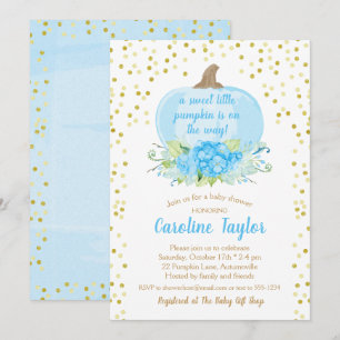 Invitación Boho Calabaza Niño Ducha Agua Azul Oro