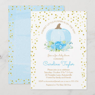 Invitación Boho Calabaza Niño Ducha Agua Azul Oro