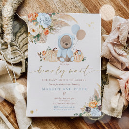 Invitación Boho Calabaza Teddy Bear Blue Boy Baby Shower
