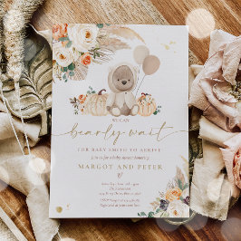 Invitación Boho Calabaza Teddy Oso Género Neutral Baby Shower