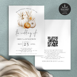 Invitación Boho Calabazas Pampas Código QR Boda Caída