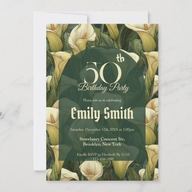 Invitación Boho Call Lilies Charm Milestone Birthday (Anverso)