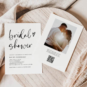 Invitación Boho Calligraphy Black QR Code Shower