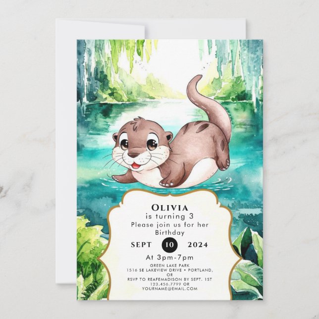 Invitación Boho Calm Otter Cumpleaños (Anverso)