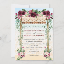 Invitación Boho Canopy Burgundy Floral Beach Maui Boda