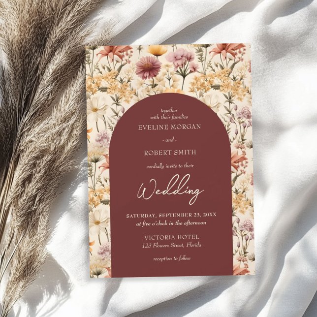 Invitación Boho cascada fall pradera flores silvestres (Boho watercolor fall meadow wild flowers invitation)