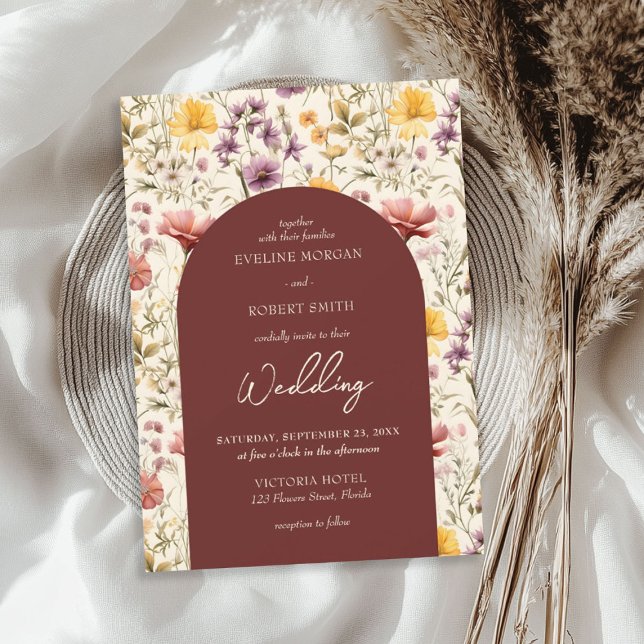Invitación Boho cascada fall pradera flores silvestres (Boho watercolor fall meadow wild flowers invitation)