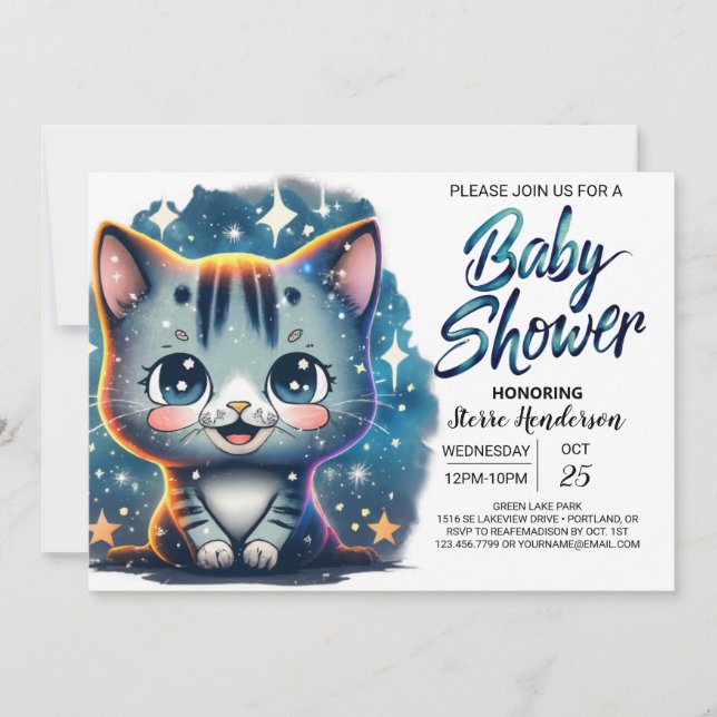Invitación Boho Cat Personalizado Boy Baby Shower (Anverso)