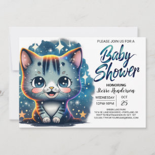 Invitación Boho Cat Personalizado Boy Baby Shower