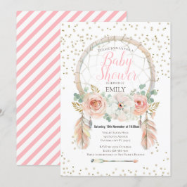 Invitación Boho Cazador de Sueños Rosa Dorado