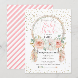 Invitación Boho Cazador de Sueños Rosa Dorado