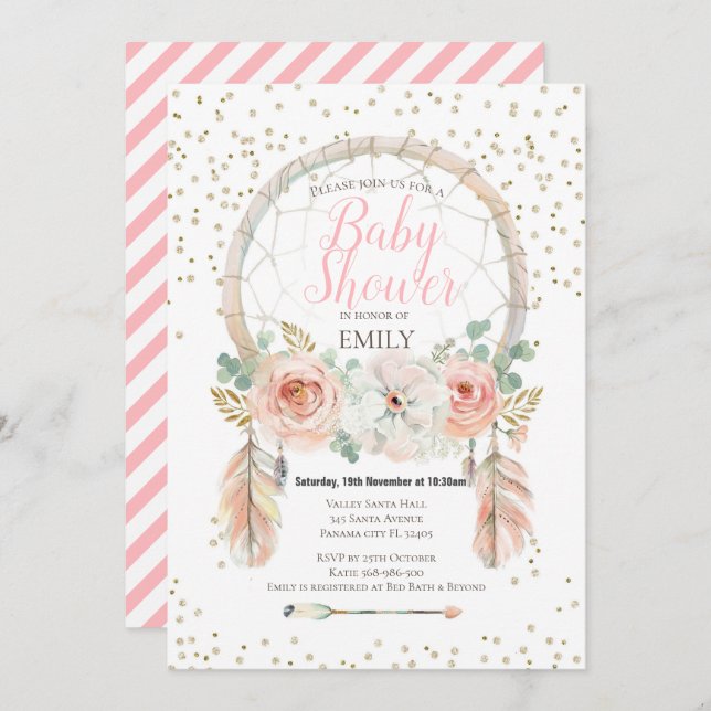 Invitación Boho Cazador de Sueños Rose Gold (Anverso / Reverso)