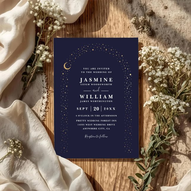 Invitación Boho Celestial Arch Moon Night QR Code Wedding (Subido por el creador)