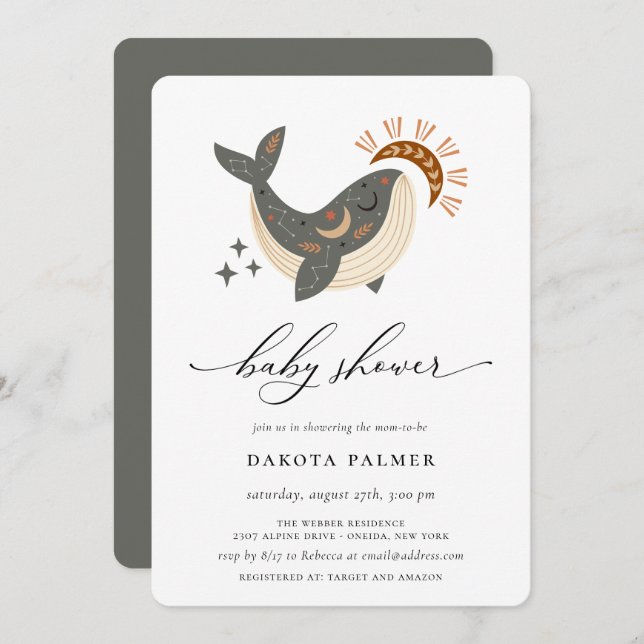 Invitación Boho Celestial Whale Baby Shower