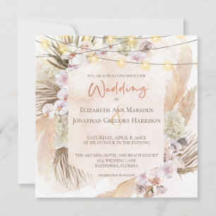 Invitación Boho Champagne Rubor Terracotta Pampas Floral