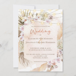 Invitación Boho Champagne Rubor Terracotta Pampas Floral Invi