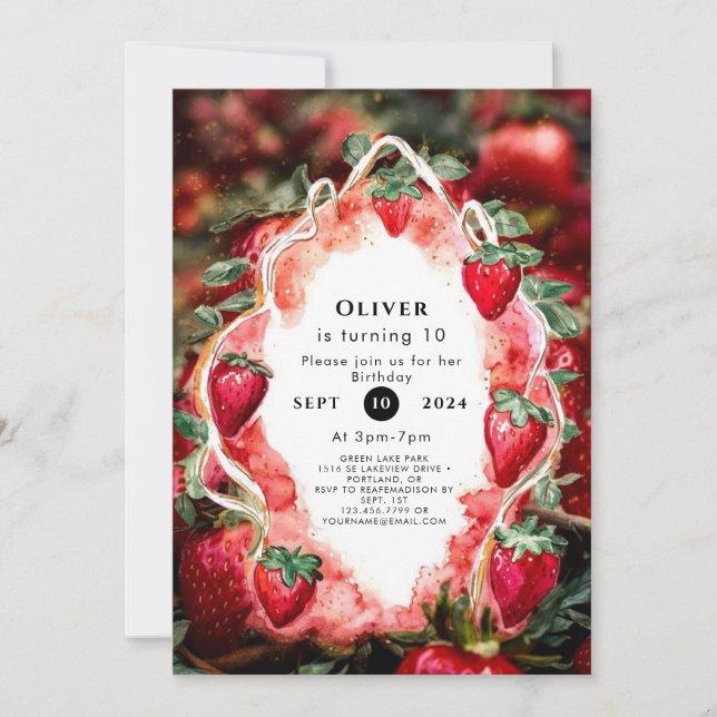 Invitación Boho Charming Fruit Strawberry Birday (Anverso)