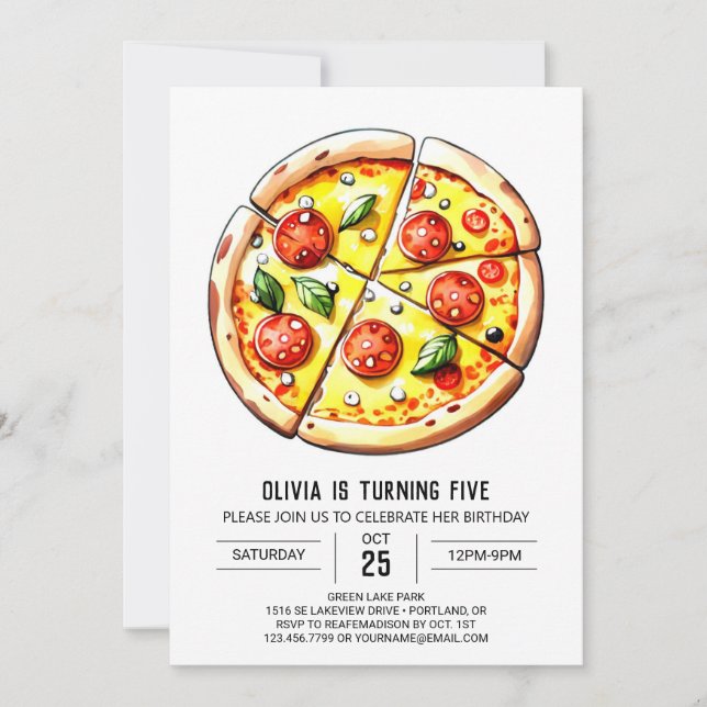 Invitación Boho Cheese Pizza Cumpleaños (Anverso)