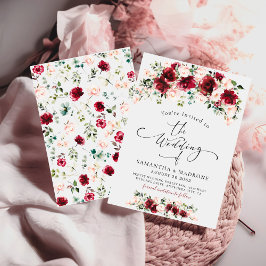 Invitación Boho Chic Burgundy Blush Roses Greenery Wedding