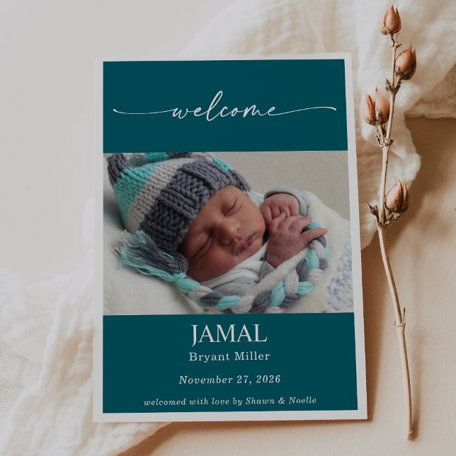 Invitación Boho Chic Classic Baby Photo Announcement Card (Subido por el creador)