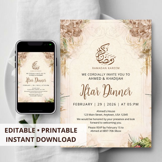 Invitación Boho Chic Dried Flower Ramadan Iftar Invitation (Subido por el creador)