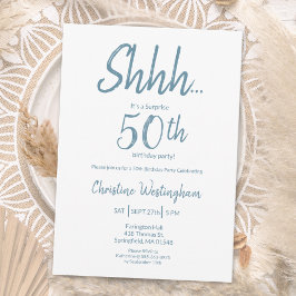 Invitación Boho Chic Dusty Blue White Surprise 50th Birthday