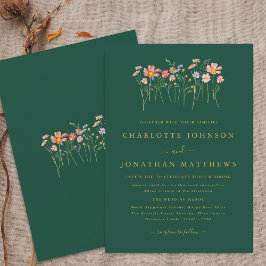 Invitación Boho Chic Flor Silvestre Otoño Verde y Dorado Boda
