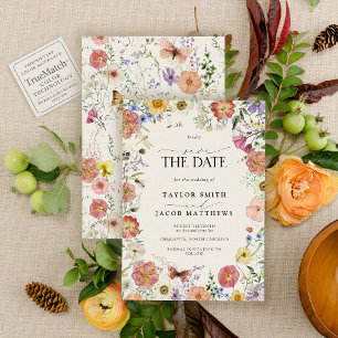 Invitación Boho Chic Flor Silvestre Prensada Moderna Guardar