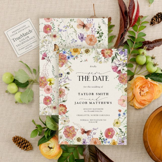 Invitación Boho Chic Flor Silvestre Prensada Moderna Guardar  (Subido por el creador)