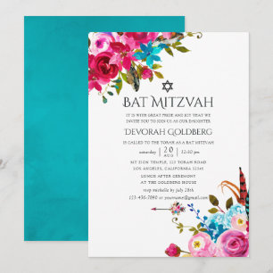 Invitación Boho Chic Floral Bat Mitzvah