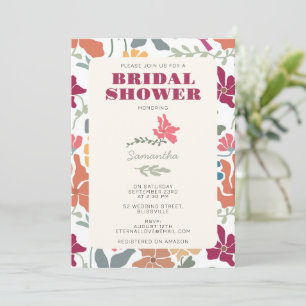 Invitación Boho Chic Floral Mediados de Siglo Retro Desayuno