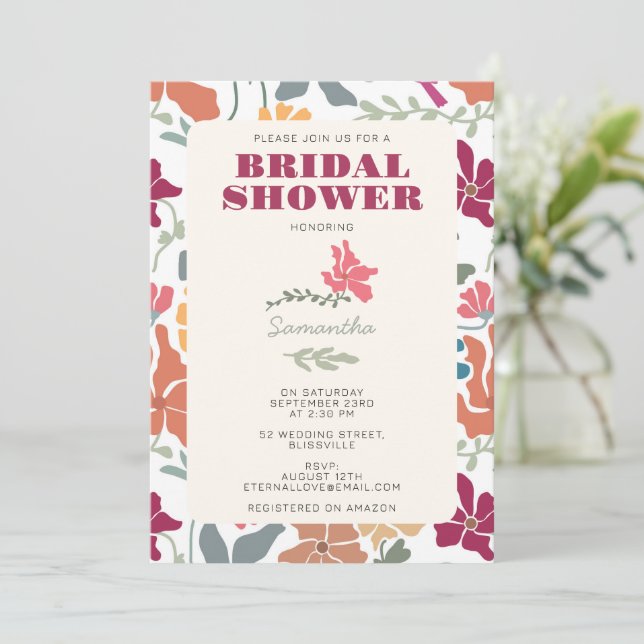 Invitación Boho Chic Floral Mediados de Siglo Retro Desayuno  (Anverso de pie)