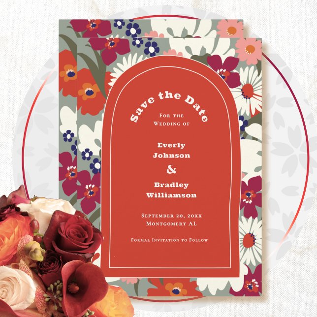 Invitación Boho Chic Floral Naranja Quemada Salva la Fecha (Subido por el creador)