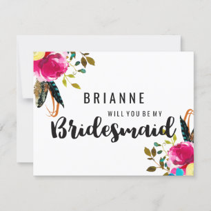 Invitación Boho Chic Floral Rosa ¿Serás Mi Dama de Honor