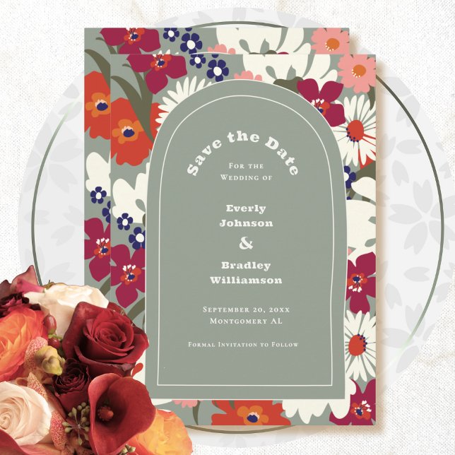 Invitación Boho Chic Floral Sage Green Modern Save the Date (Subido por el creador)