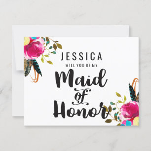 Invitación Boho Chic Floral ¿Serás mi dama de honor?