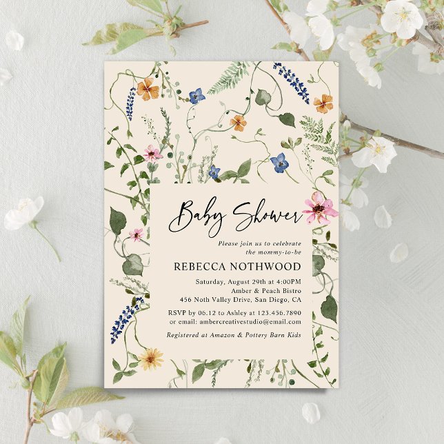 Invitación Boho Chic Little Wildflower Beige Boho Baby Shower (Subido por el creador)