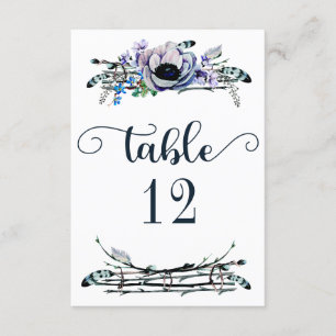 Invitación Boho Chic Menta y Azul Marino Floral Número de Mes