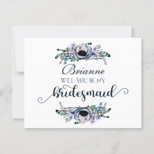 Invitación Boho Chic Menta y Azul Marino ¿Serás Mi Dama de Ho