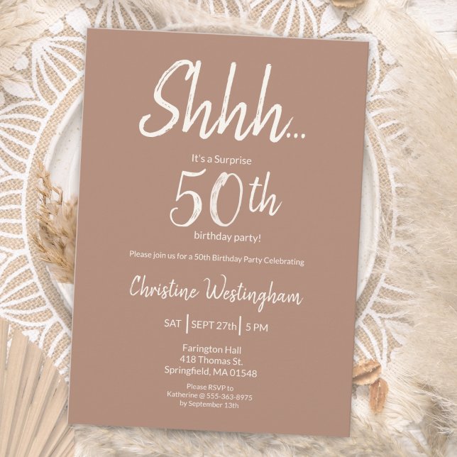 Invitación Boho Chic Mocha Cream Sorpresa 50 Cumpleaños (Subido por el creador)