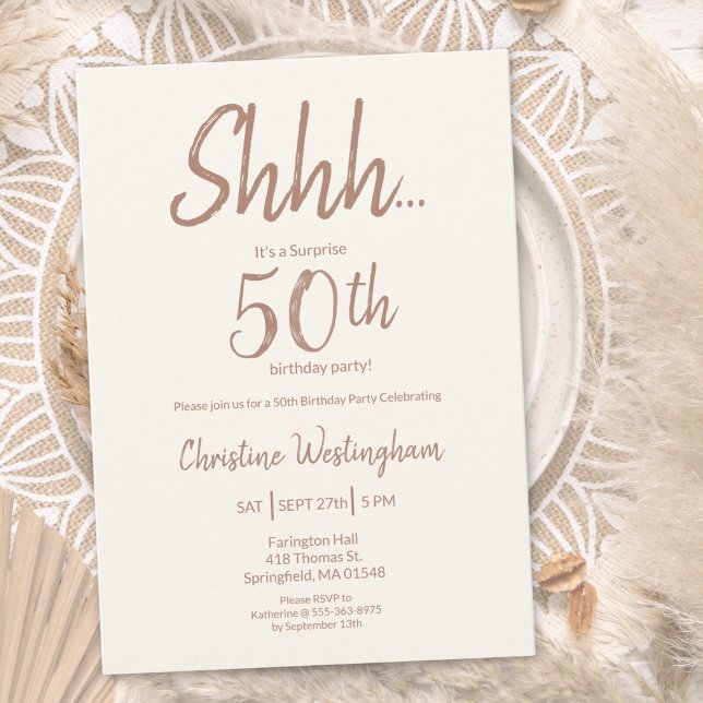Invitación Boho Chic Mocha Cream Surprise 50th Birthday (Subido por el creador)