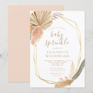 Invitación Boho Chic Pampas Grass Marco Dorado Baby Sprinkle