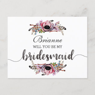 Invitación Boho Chic Rosa Rubor ¿Serás Mi Dama de Honor